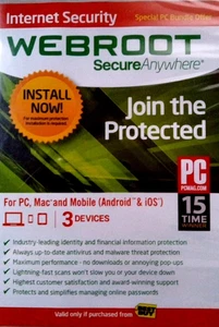 Webroot Secure Anywhere Internet Security 3 Devices Brand New Sealed #B17 - Picture 1 of 1