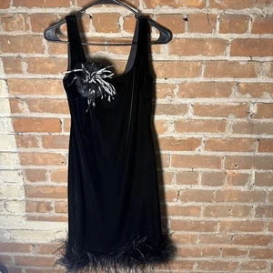Vintage Cachet Kleid Damen 4 schwarz Samt Straußenfeder Goth 70er MADE IN USA - Bild 1 von 8