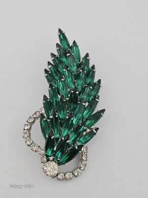 Juego de broches vintage de hoja de navettes tono plata verde esmeralda RARO  Foto 1 de 4