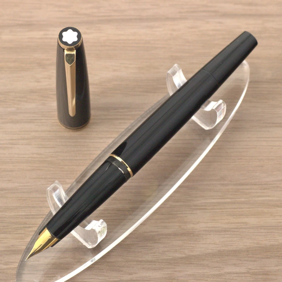 QUASE PERFEITO! Caneta-tinteiro Montblanc 320 década de 1970 ouro 14K nova na caixa enchimento de pistão preta GT - Imagem 1 de 4