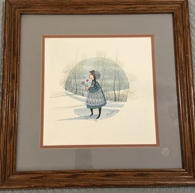 P Buckley Moss маленькая девочка с цветами «Мелисса» матовый и в рамке печати #235/1000 - Изображение 1 из 4