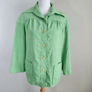 Vintage Ginori Linen Blazer Womens 12 Elegant Green Jacket Office Preppy Formal - Picture 1 of 17