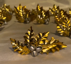 Vintage Napkin Rings Set Of 15 Metal Gold Tone Leaves Silver Jingle Bells  Lot - Picture 1 of 6