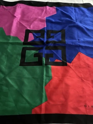 Bufanda de regalo perfume vintage GIVENCHY años 80 alta costura bloque de color 34” X 34” Italia Foto 1 de 4