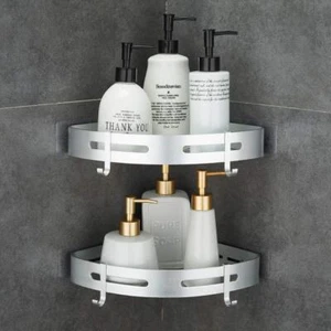 Corner Caddy Bathroom Shower Shelf Wall Mounted No Drilling 2 Tier Storage Shelv - Picture 1 of 7