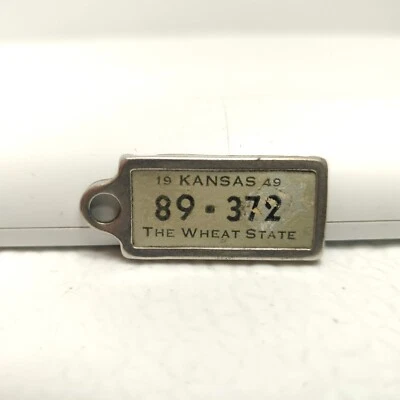 RARE VTG Disabled Veterans Mini License Plate Key Chain Ring Tag KANSAS 1949 - Image 1 of 2