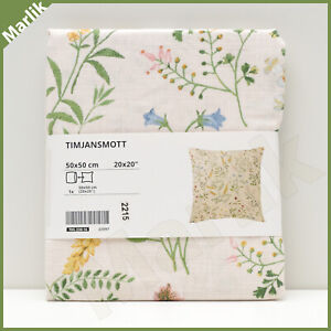 Ikea TIMJANSMOTT Pillow Cushion Cover 100% Cotton 20x 20", Off-White/Floral, New