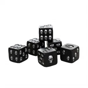 Decorative Black Dice with Silver Human Skull 1.5 Inch Set of 6 Skeleton New - Picture 1 of 5