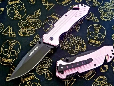 女士粉色黑色战术弹簧辅助口袋刀全金属 EDC 4.8 盎司。 💖 — 第 1/4 张图片