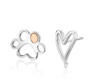 Clogau Silver & 9ct Rose Gold Paw Prints on My Heart Earrings £23 off Wales New - Picture 1 of 2