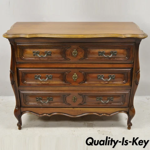 French Provincial Louis XV Country Sienna Cherry Bombe Commode Chest Dresser Cover