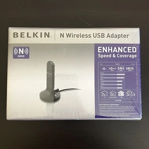 Belkin N Wireless USB Adapter w/ CD - Enhanced Speed and Coverage - New Sealed - Photo 1/6