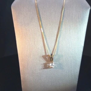 16" Moissanite Stone Solitaire Necklace 14K Yellow Gold 1.8g (GO1059516) - Picture 1 of 4