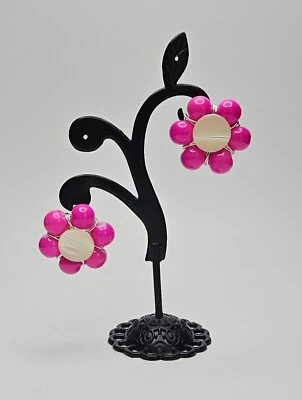 Aretes con flores de plata con botón y cuentas vintage de madreperla Foto 1 de 3