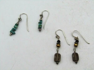 2 PAIRS OF VINTAGE STERLING SILVER DROP EARRINGS TURQUOISE & BROWN STONE .925 r3 - Picture 1 of 9