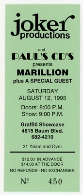 Marillion Concert Ticket Graffiti Pittsburgh, PA 1995 - Image 1 of 2