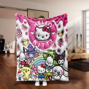 Hello Kitty Sanrio Modern 3D Design Flannel Throw Blanket 59”x79" !! - Picture 1 of 4