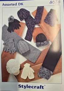 New Stylecraft Pattern 8078. One size double knit hats, scarves and gloves. - Picture 1 of 1