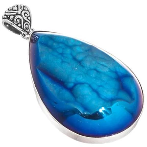 "Colgante de plata 925 lágrima drusa azul cobalto titanio azul pera grande, 2 1/4" - Imagen 1 de 3