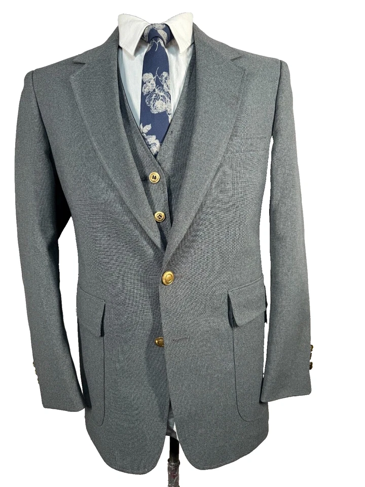 VINTAGE SEARS Mens Gray Classic Fit Polyester 2 Piece VEST Combo PAIR 40S Jacket - Image 1 of 4