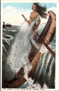 Legend Of White Canoe Native American Niagara Falls NY White Border Postcard 10B - Picture 1 of 2
