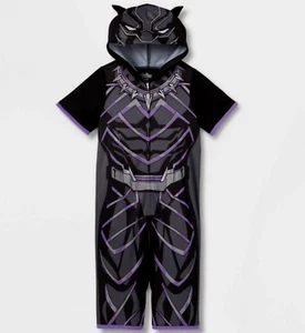 Boys Black Panther One Piece Pajamas Hoodie Union Suit 4 5 6 8 10 12 14 Costume - Picture 1 of 4