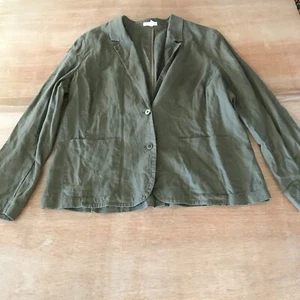 Eileen Fisher 100% Organic Linen Blazer Women L Green Notch Collar Pockets - Picture 1 of 13
