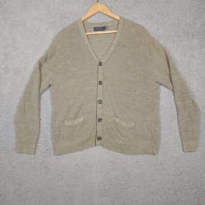 Polo Ralph Lauren Cardigan Mens Large Beige Cardigan Button Up Silk Linen - Picture 1 of 10