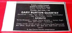 Gary Burton/Azimuth Gig Vintage ORIGINAL 1978 Press/Magazine ADVERT 4"x 2" Jazz - Picture 1 of 3
