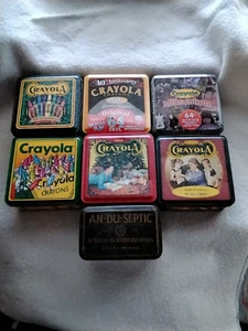 Crayola Crayons Collectible Tins An-Du-Septic Blackboard Crayon Tin 7 Tin Lot - Picture 1 of 15