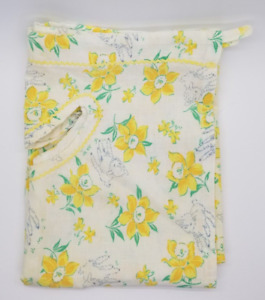 Vintage Baby Smock Linen Fabric w Yellow Flowers & Bric Brac Trim Handmade 19"