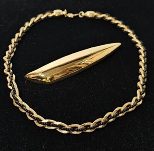 TRIFARI MCM Halskette Brosche SET goldfarben schwarz kleine Perlen 2 Stück 70er Jahre EUC! - Bild 1 von 12