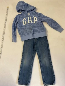 Gap Kids Hoodie Blue Checked Jacket Size (6-7) Children’s Place Jeans Sz 6 adjus - Picture 1 of 10