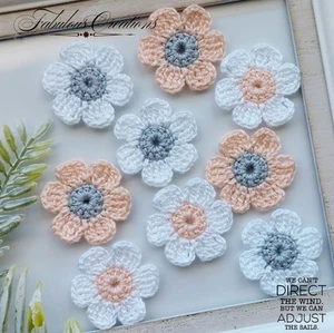 9 Mixed Handmade Crochet Nude White Daisy Flower Applique Embellishment Sew Art - Picture 1 of 3