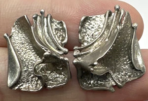 Sterling Silver Modernist Brutalist Earring Artisan Unsigned Vintage - Picture 1 of 4