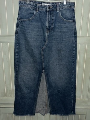 Falda al Tobillo Zara Vintage Y2K Frontal Abertura Denim Grande Borde Deshilachado Larga Foto 1 de 4