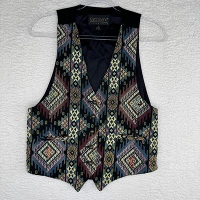 Chaleco Karen Kane Vintage Mujer Mediano Geométrico Azteca Suroeste Tapiz EE. UU. Foto 1 de 4
