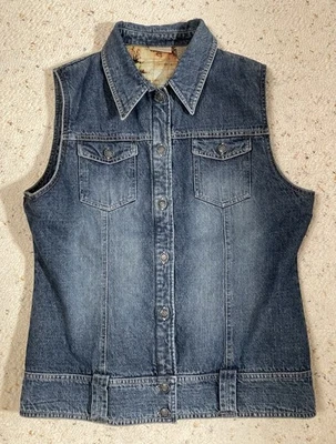 Ruff Hewn Blue Denim Button-Up Trucker Sleeveless Vest Women's Size M - Image 1 of 4