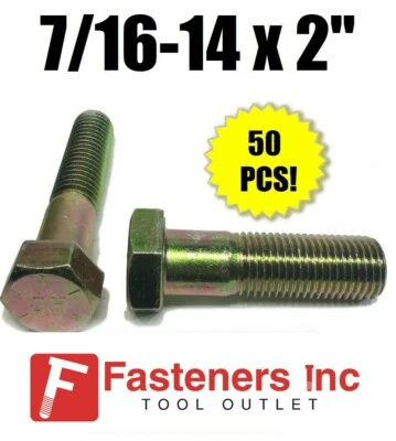 BRIGHTON BEST (Qty 50) 7/16-14 x 2" Hex Bolt Zinc Plated Grade 8 Cap Screw Partial Thread