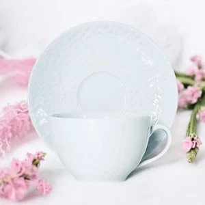 Apilco France AQUA White Raised Honeycomb Porcelain Cup & Saucer Set NEW - Picture 1 of 15