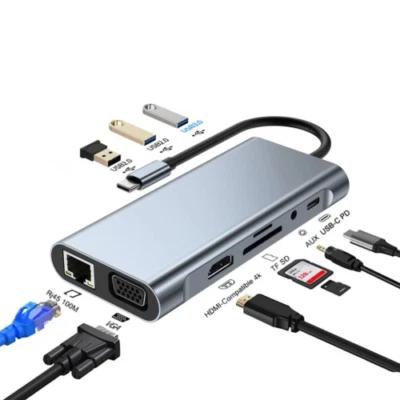 USB-C Hub 11 IN 1 Adapter 4K HDMI USB 3.0 LAN RJ45 Ethernet Micro SD Kartenleser - Bild 1 von 4