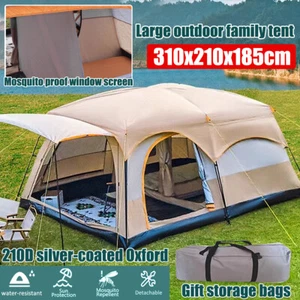 3.2M*1.85M Large Family Tent with Awning Outdoor Camping Hiking Sun Shade Shelt - Picture 1 of 11