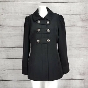 Hydraulic Junior's L Military Style Pea Coat Double Breasted Button Front Black - Picture 1 of 9