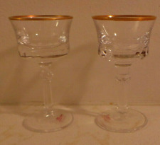 Moser Crystal Cordial Glasses 3 1/8" tall w Gold Rim, pair unused genuine NF