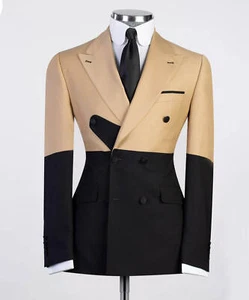 Traje de Hombre Solapa de Pico Doble Pecho Calce Regular Formal Negocios Informales Trajes - Imagen 1 de 19