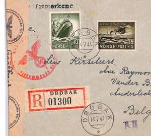 NORWAY WW2 Cover *SHIP-WRECK MARINERS FUND* Drøbak Reg 1944 GERMAN CENSOR YX86 - Picture 1 of 12