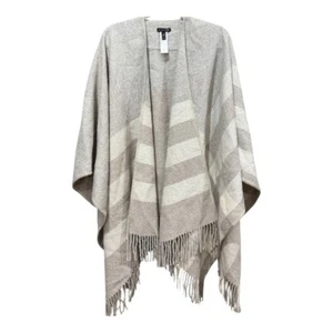 PONCHO NUOVO SENZA ETICHETTE EILEEN FISHER COPERTA ALPACA NON TINTO PLAID FRANGE - TAGLIA UNICA $328 - Foto 1 di 3