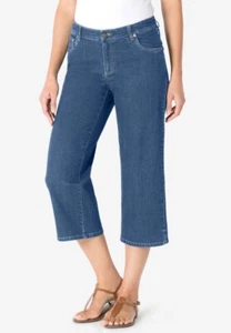 NWT Woman Within Denim Stretch Capris Crop Jeans Teal Blue Plus Size 38 W - Picture 1 of 7