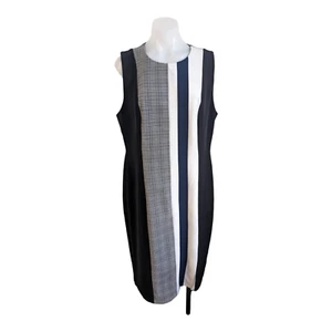 Rachel Roy Size 14W Lorraine Striped Dress Black White Gray Plaid Sleeveless - Picture 1 of 15