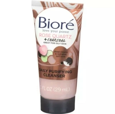 NEW BIORE Love Your Pores Rose Quartz Charcoal Daily Purifying Cleanser 1oz 29ml - Image 1 of 3